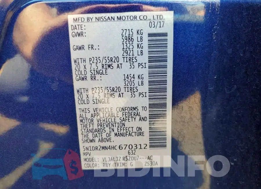 5N1DR2MN4HC670312 Photo# 13