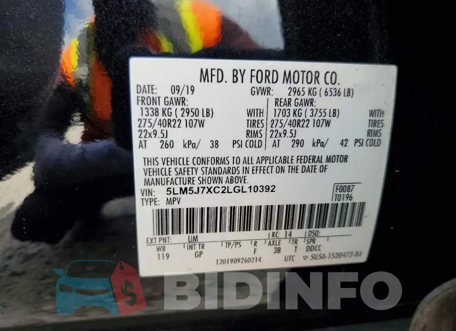 5LM5J7XC2LGL10392 Photo# 14
