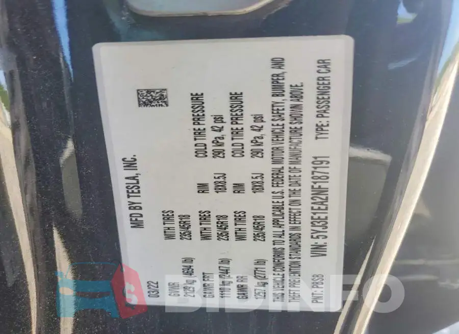 5YJ3E1EA2NF187191 Photo# 12