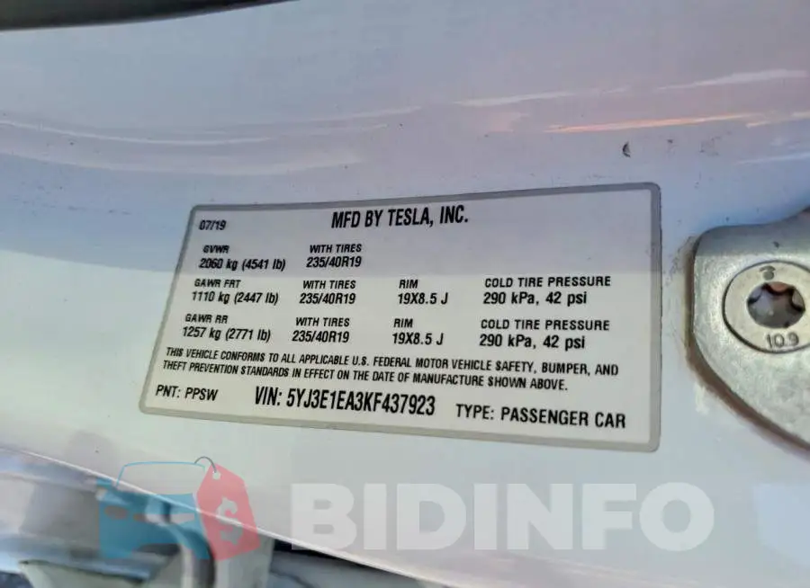 5YJ3E1EA3KF437923 Photo# 12