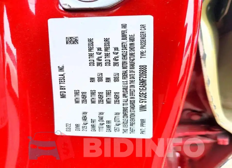 5YJ3E1EA6NF206888 Photo# 12