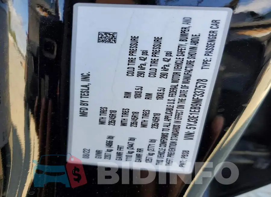 5YJ3E1EB9NF337578 Photo# 13