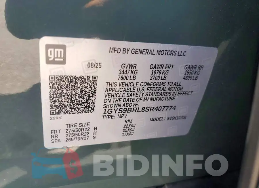 1GYS9BRL8SR407774 Photo# 13