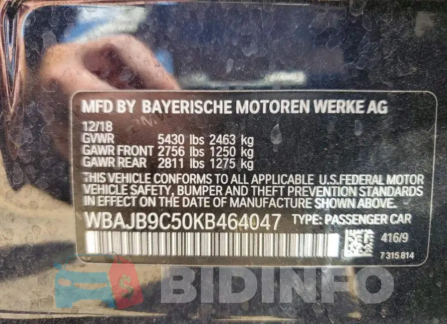 WBAJB9C50KB464047 Photo# 12