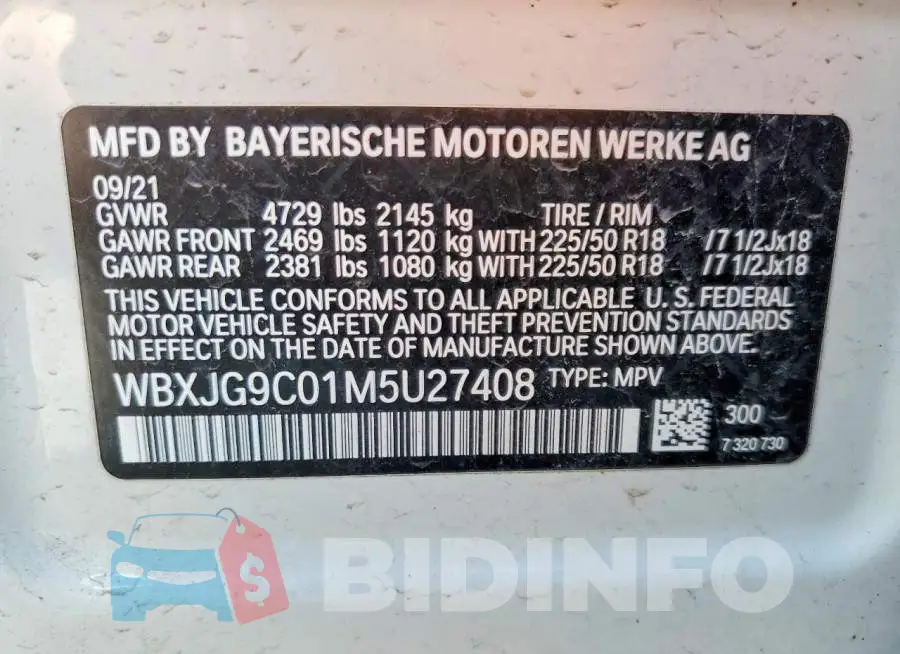 WBXJG9C01M5U27408 Photo# 12