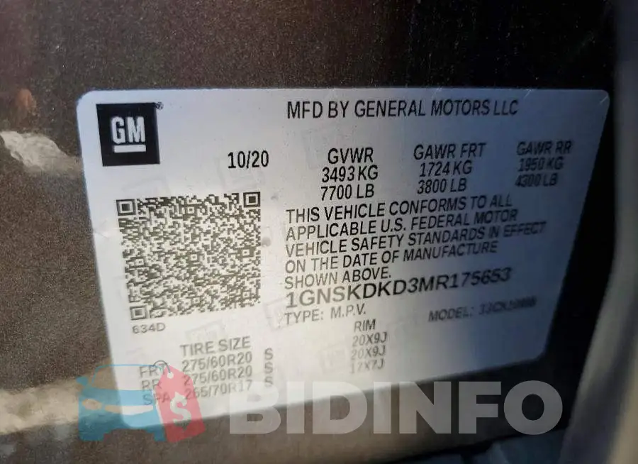 1GNSKDKD3MR175653 Photo# 14