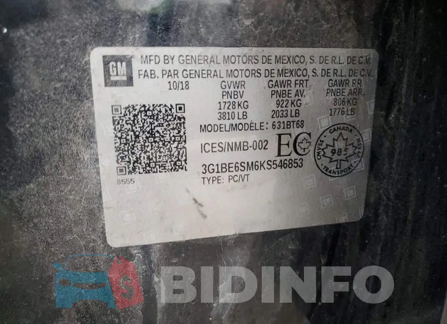 3G1BE6SM6KS546853 Photo# 13