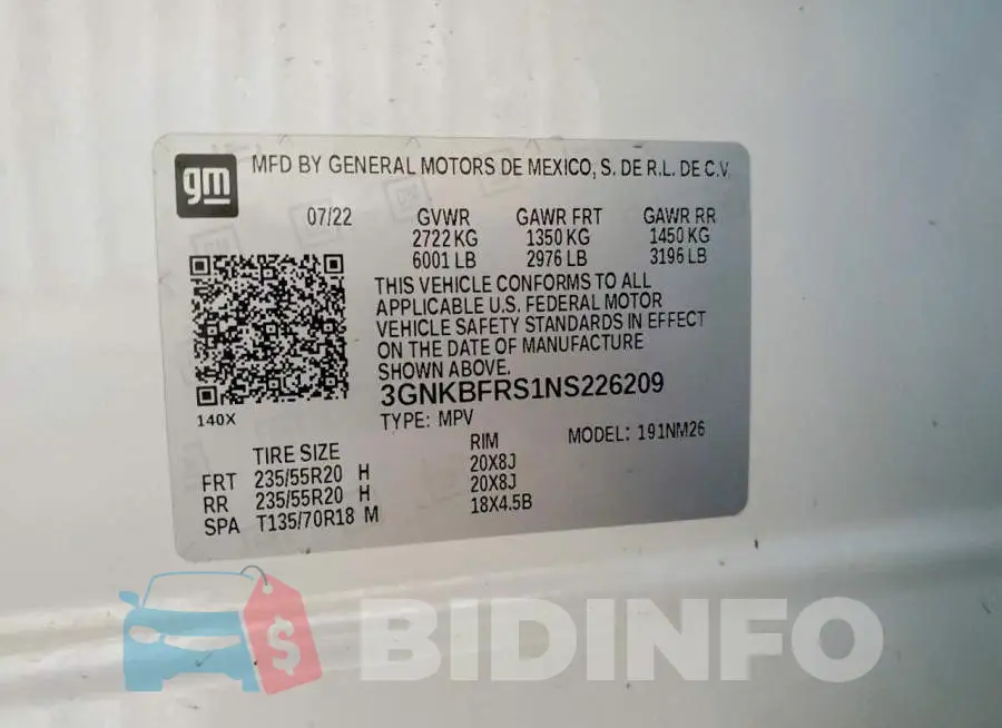 3GNKBFRS1NS226209 Photo# 13