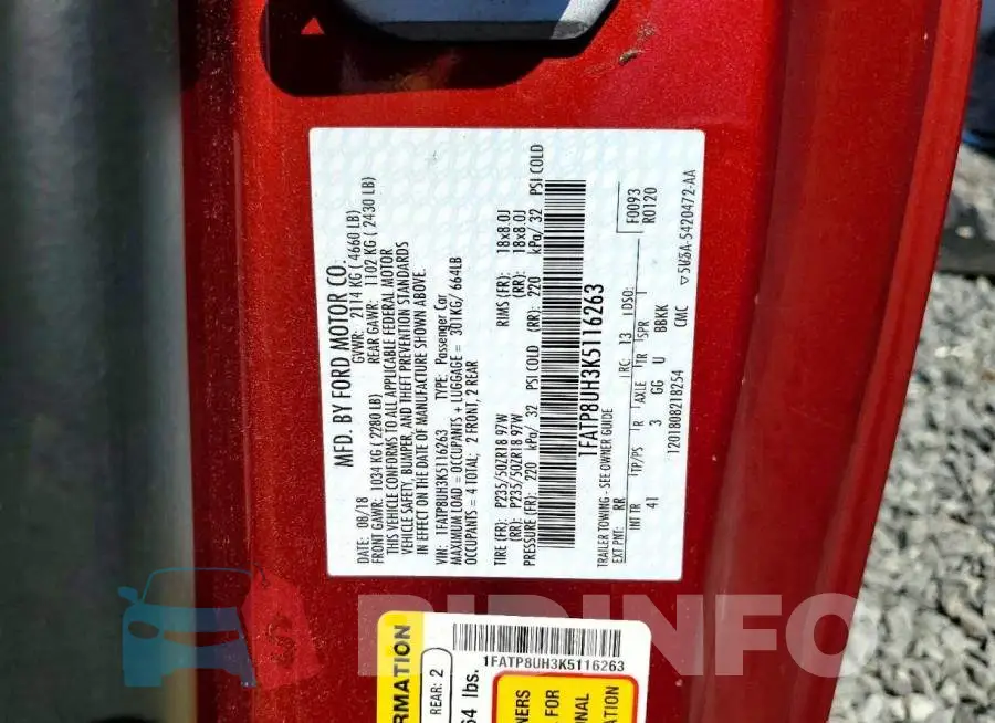 1FATP8UH3K5116263 Photo# 12