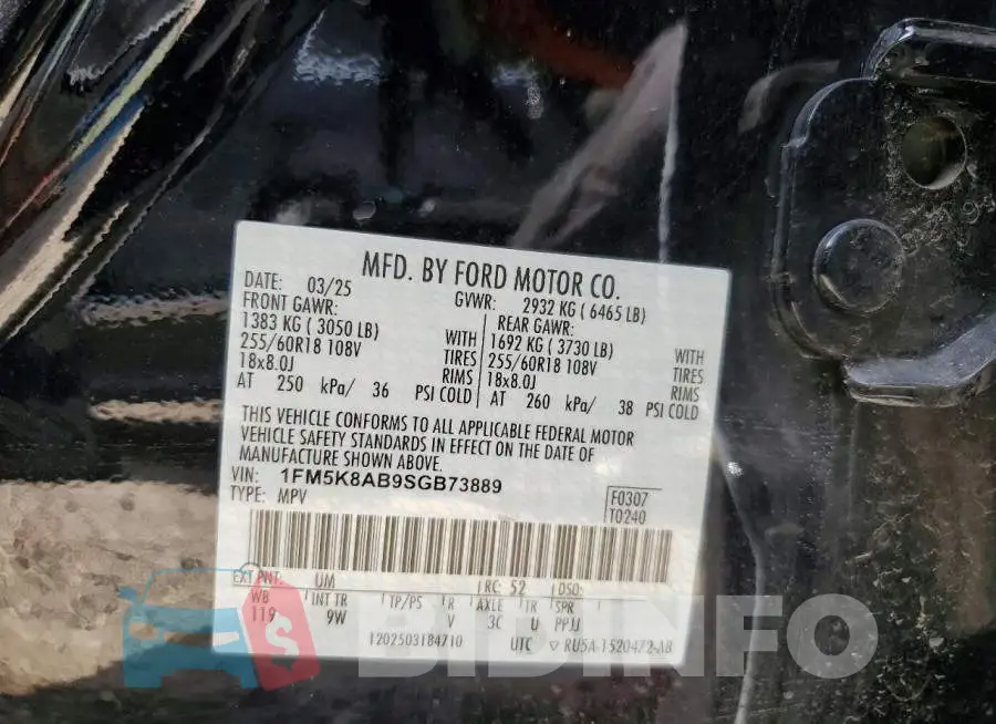 1FM5K8AB9SGB73889 Photo# 12