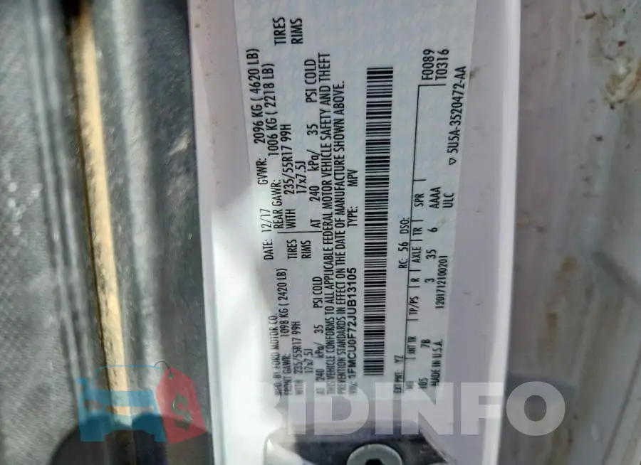 1FMCU0F72JUB13105 Photo# 13