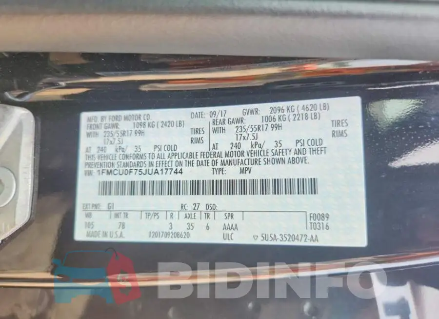 1FMCU0F75JUA17744 Photo# 14