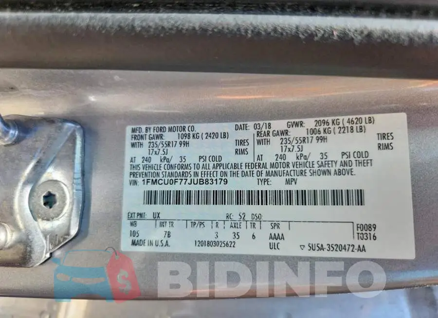 1FMCU0F77JUB83179 Photo# 13