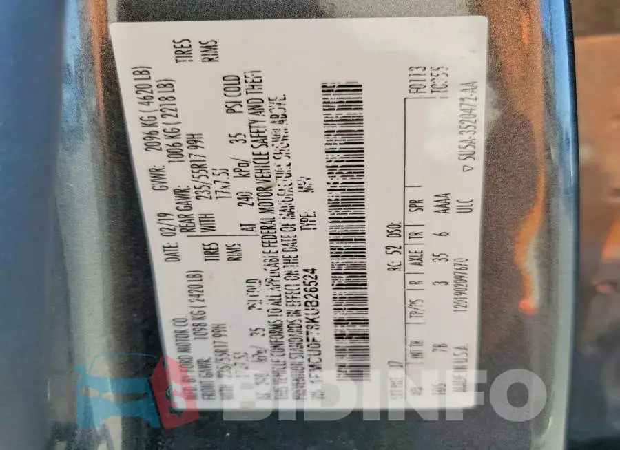 1FMCU0F78KUB26524 Photo# 13