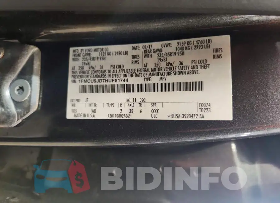 1FMCU9JD7HUE81744 Photo# 13