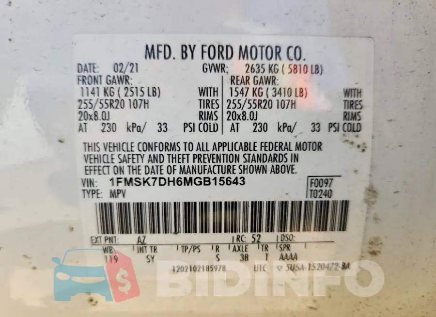 1FMSK7DH6MGB15643 Photo# 14