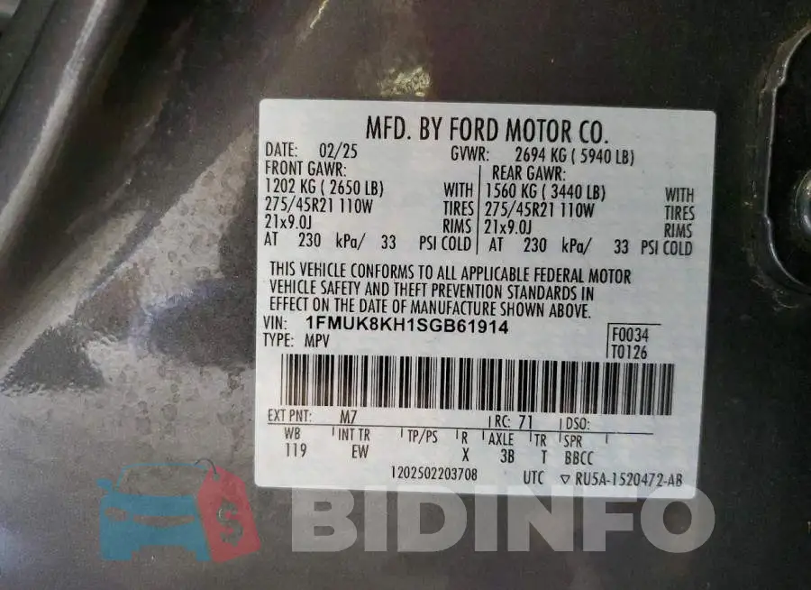 1FMUK8KH1SGB61914 Photo# 14