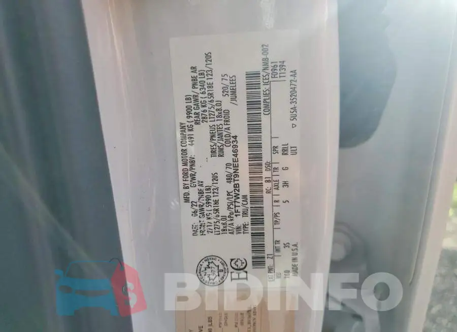 1FT7W2BT9NEE46934 Photo# 12