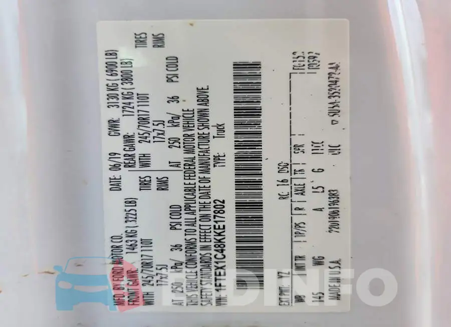 1FTEX1C48KKE17802 Photo# 12