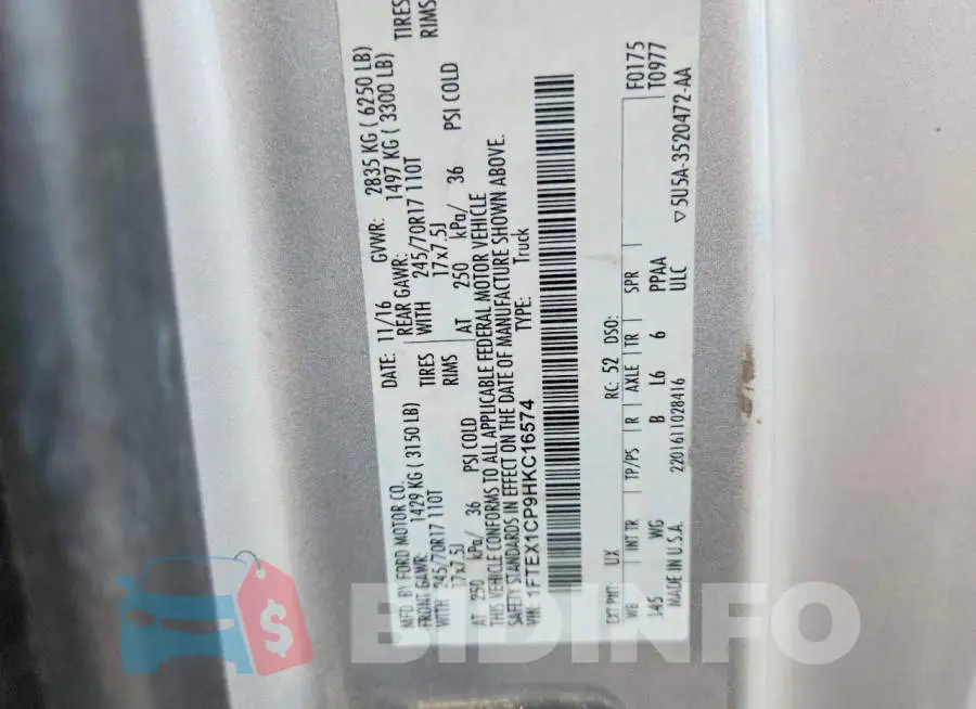 1FTEX1CP9HKC16574 Photo# 12