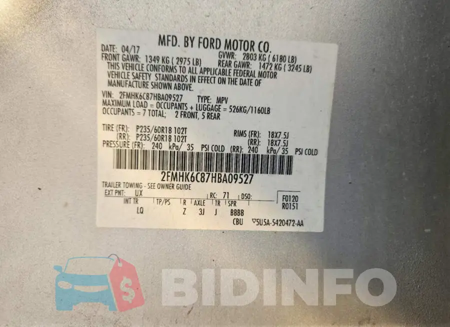 2FMHK6C87HBA09527 Photo# 13