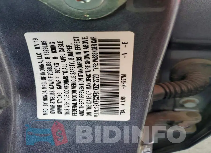 19XFC2F81KE212720 Photo# 12