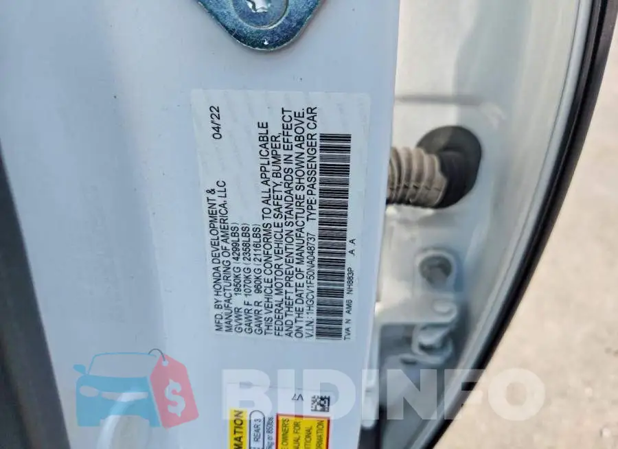 1HGCV1F50NA048737 Photo# 12