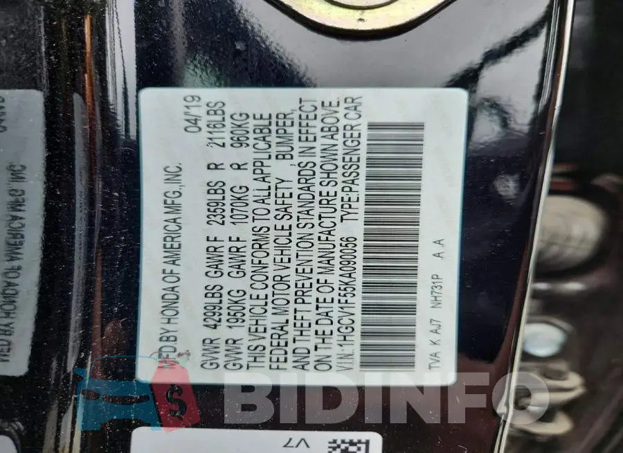 1HGCV1F55KA090056 Photo# 12