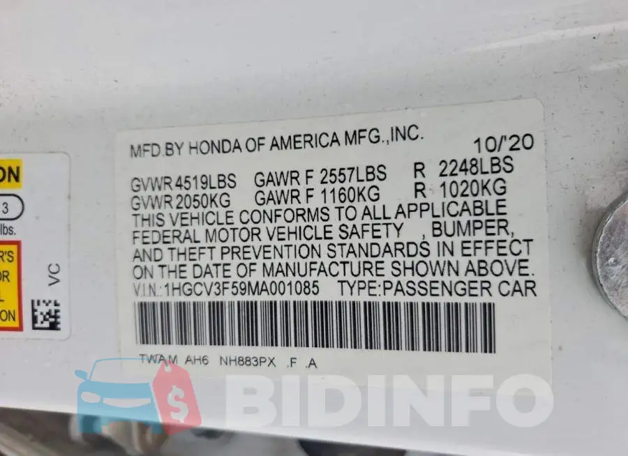 1HGCV3F59MA001085 Photo# 12