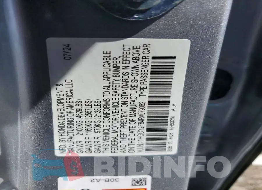 1HGCY2F84RA079082 Photo# 12