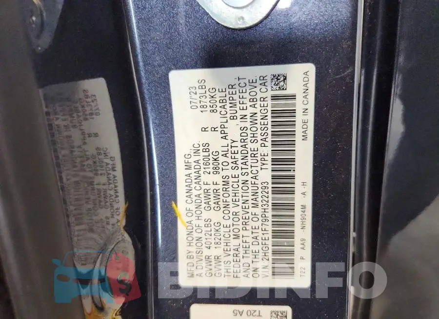2HGFE1F79PH322293 Photo# 12