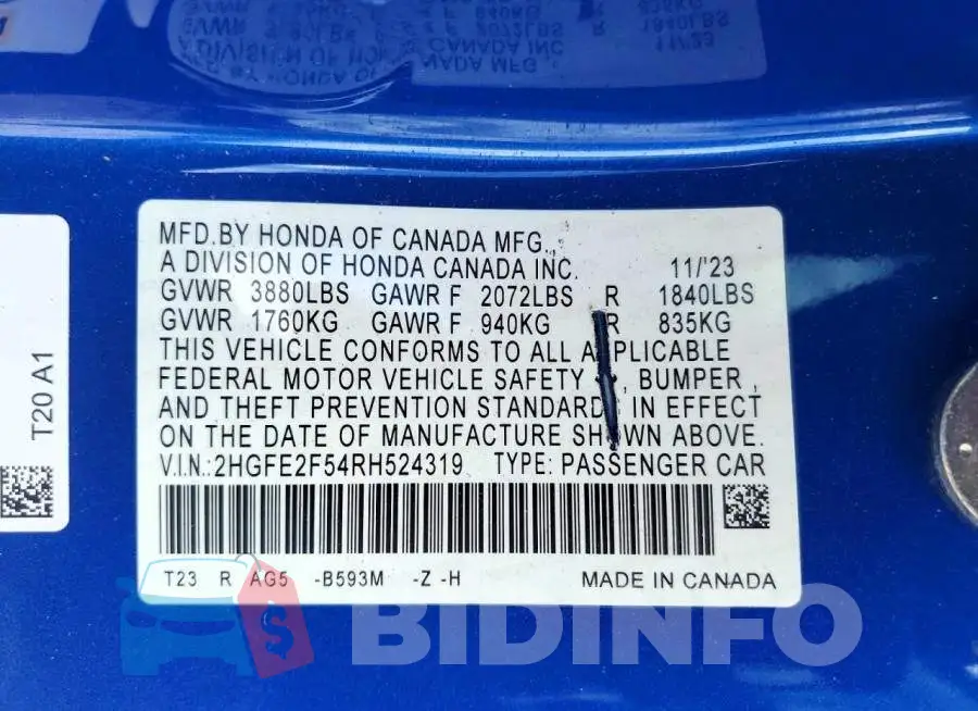 2HGFE2F54RH524319 Photo# 12
