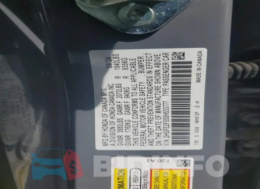 2HGFE2F55SH533777 Photo# 12