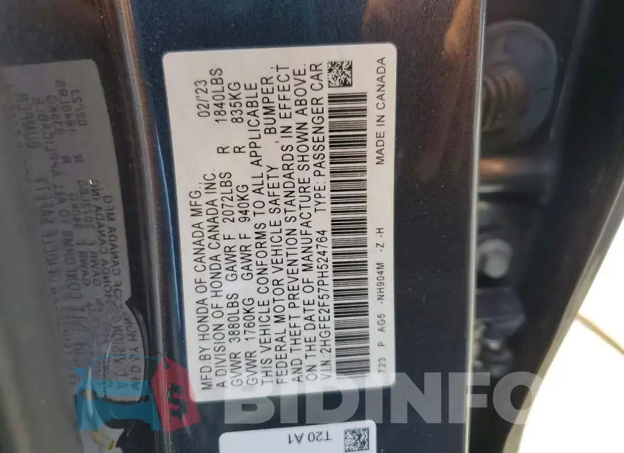 2HGFE2F57PH524764 Photo# 12
