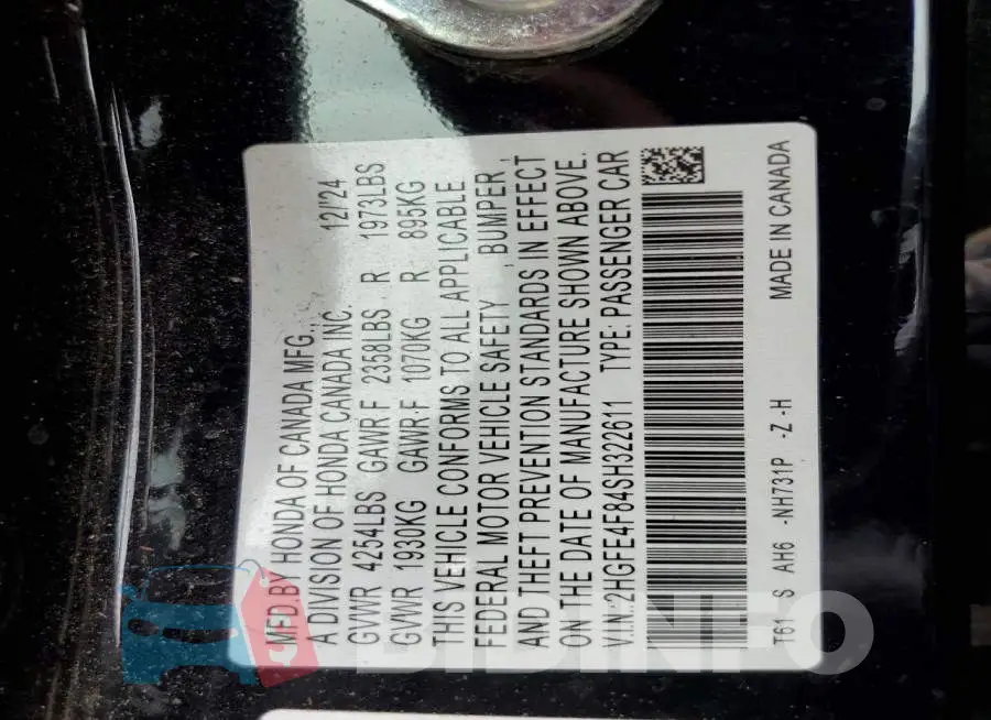 2HGFE4F84SH322611 Photo# 12