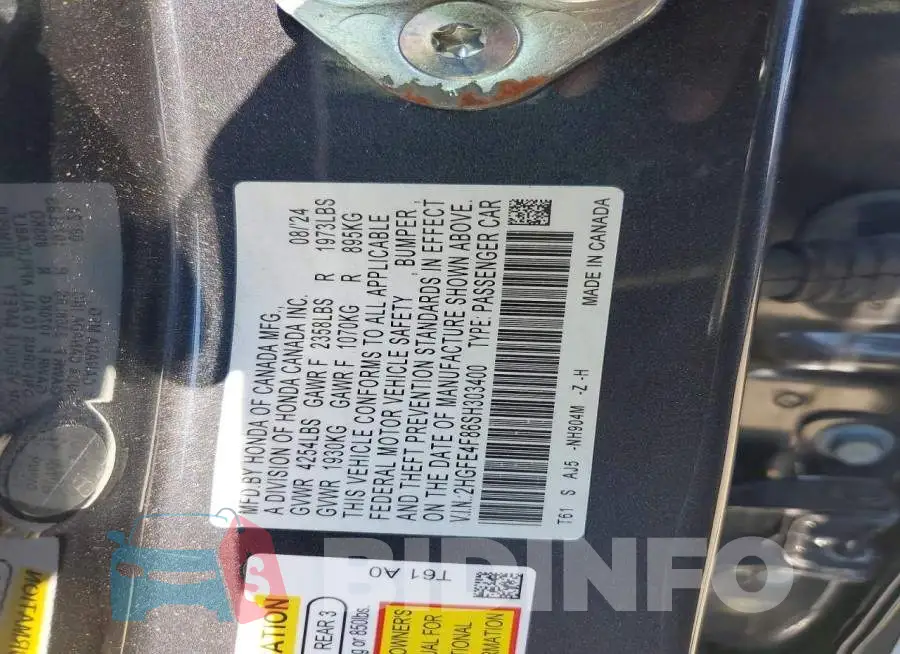 2HGFE4F86SH303400 Photo# 12