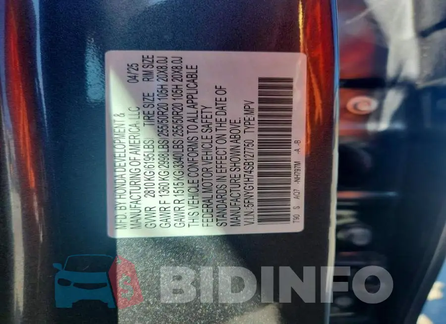 5FNYG1H74SB127750 Photo# 13