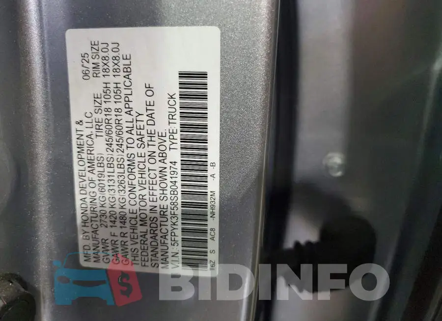 5FPYK3F58SB041974 Photo# 14