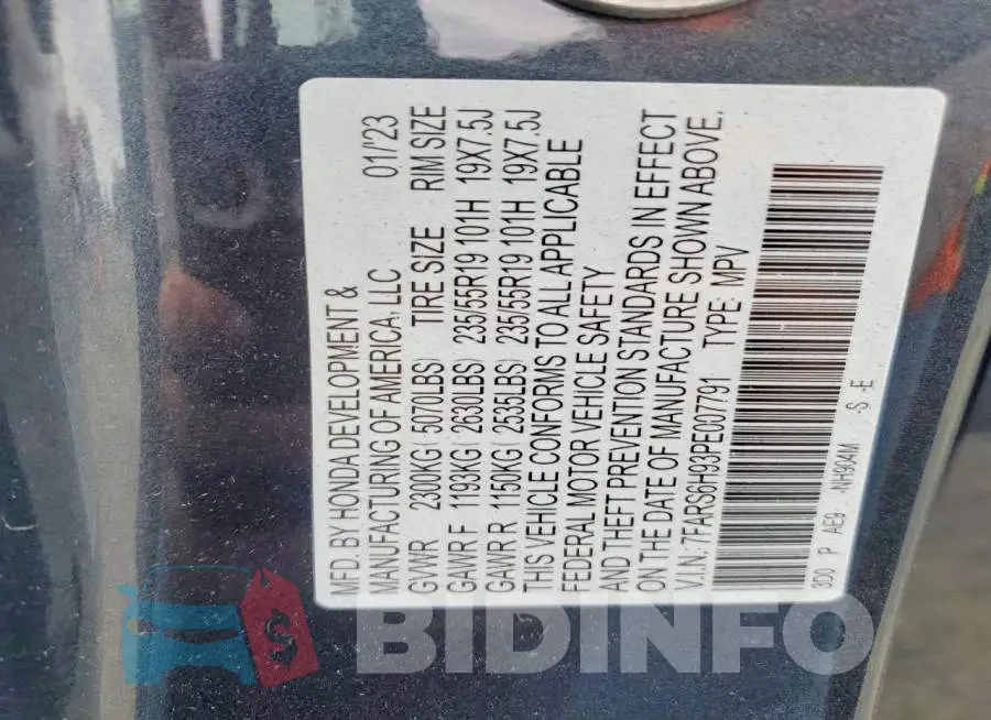 7FARS6H93PE007791 Photo# 14