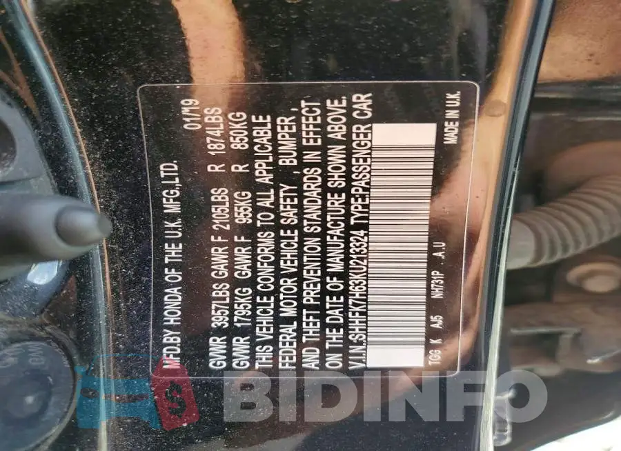 SHHFK7H63KU213324 Photo# 12