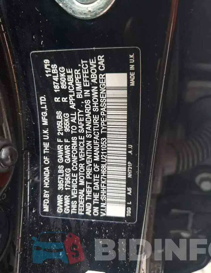 SHHFK7H68LU211053 Photo# 13
