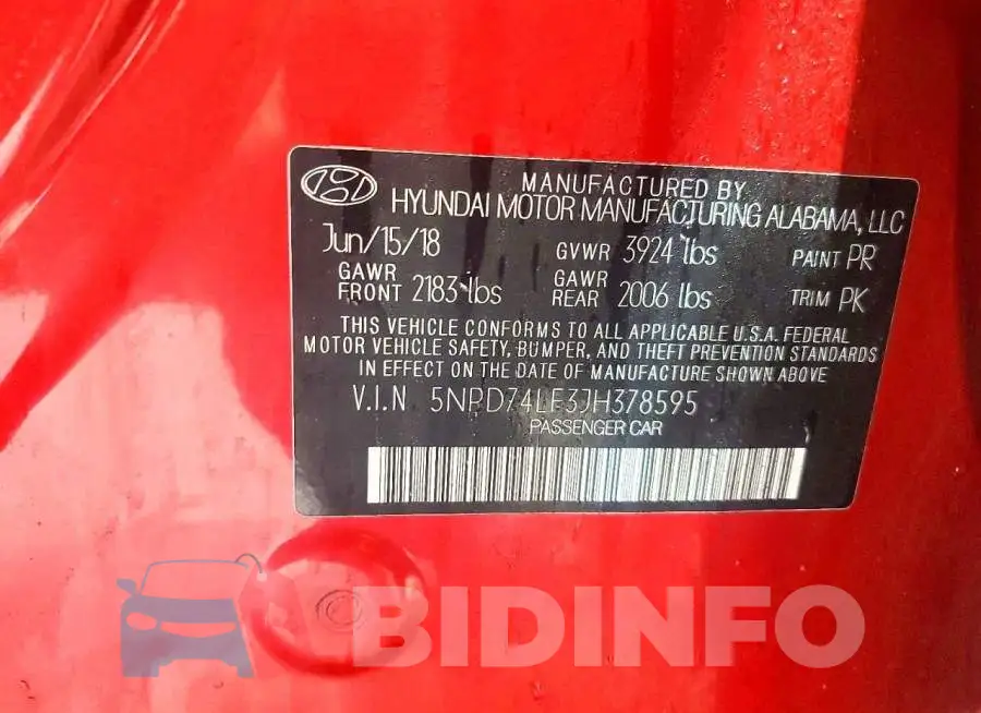 5NPD74LF3JH378595 Photo# 13