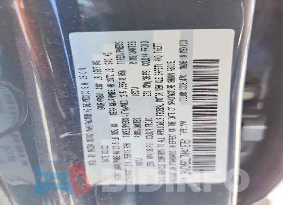 3MVDMBCL7NM418761 Photo# 13