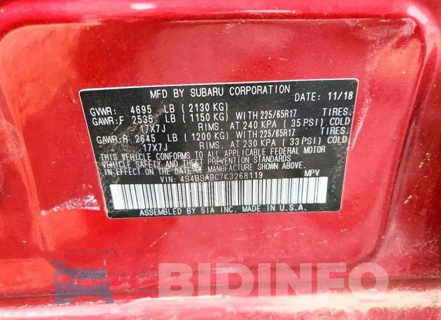 4S4BSABC7K3268119 Photo# 12