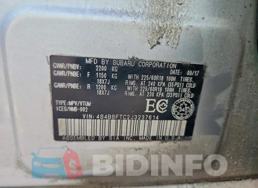 4S4BSFTC2J3237614 Photo# 13