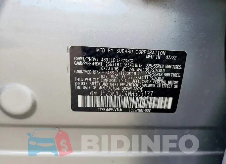 JF2SKAJC4NH503137 Photo# 12