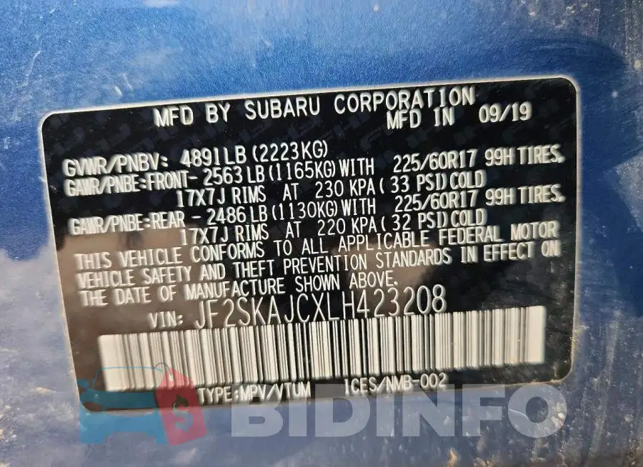 JF2SKAJCXLH423208 Photo# 13