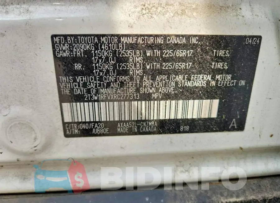2T3W1RFVXRC277313 Photo# 14