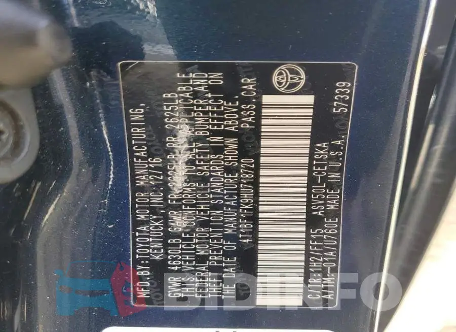 4T1BF1FK9HU718720 Photo# 13