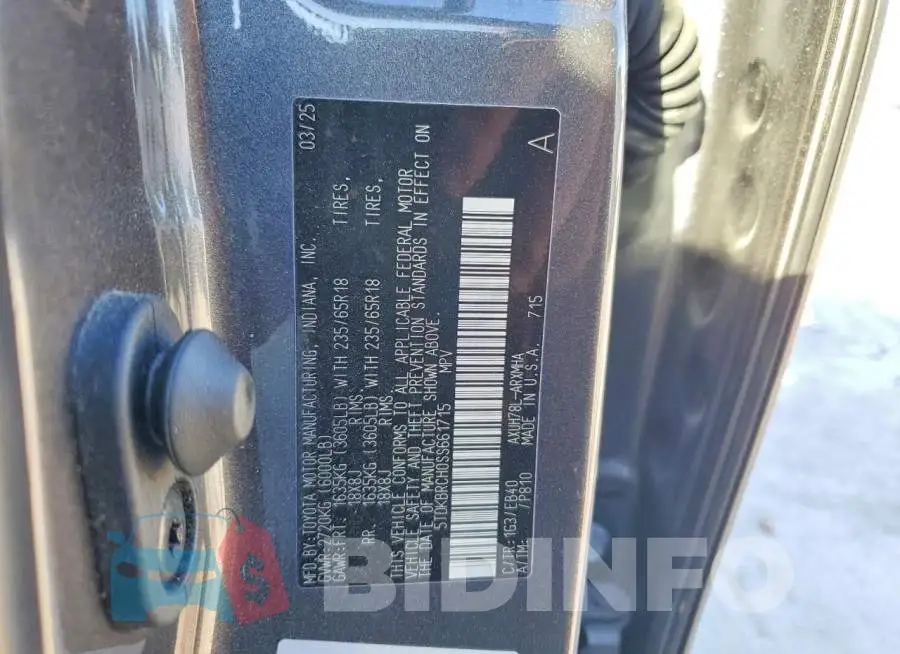 5TDKBRCH0SS661715 Photo# 13